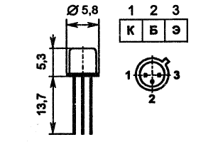 Цоколевка и размеры транзистора КТ201Д